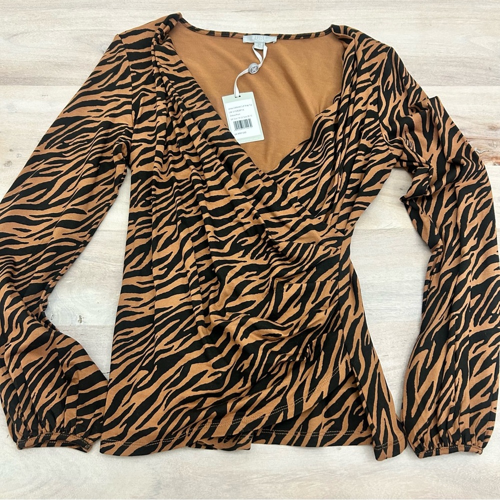 NEW PURE Collection Zebra Print Faux Wrap Blouse Women’s Size 8/10